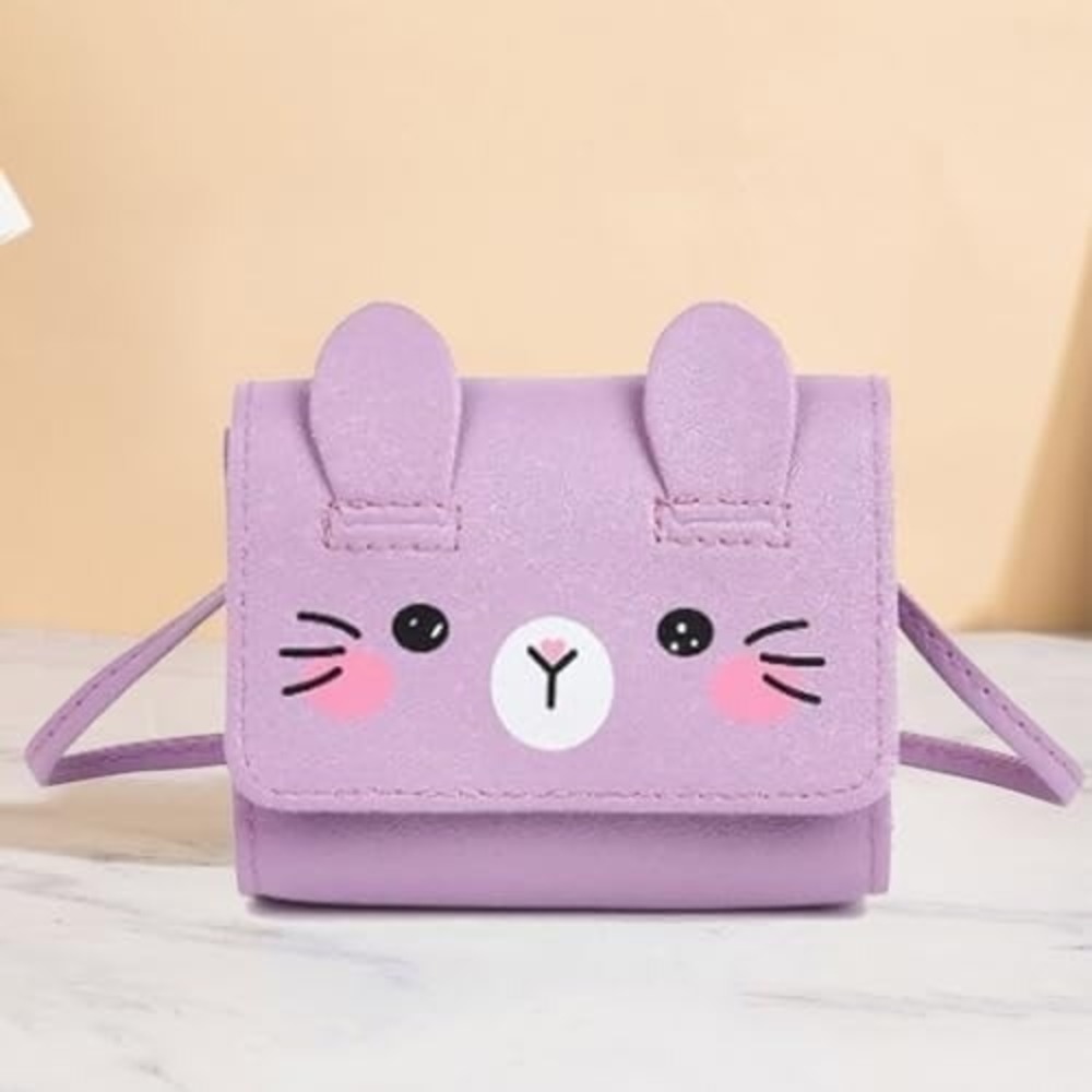 Kids Cute Bunny Face Crossbody Bags, 1 Lavender & 1 Beige, Child Purse - Picture 2 of 10